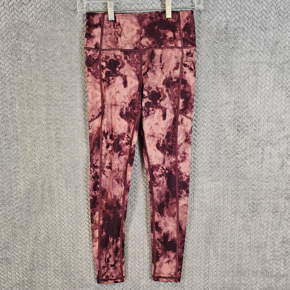 Victorias Secret High Rise Side Pocket Leggings Burgundy Tie Dye Pink Size 4